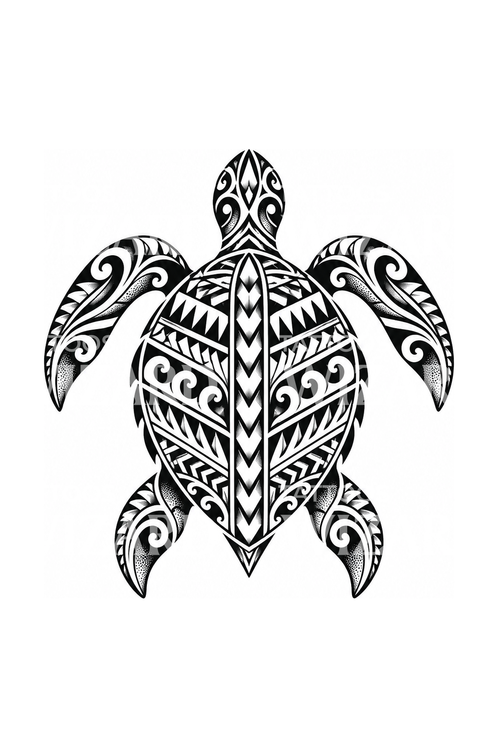 Blackwork-tatuering av havssköldpadda i polynesisk stil