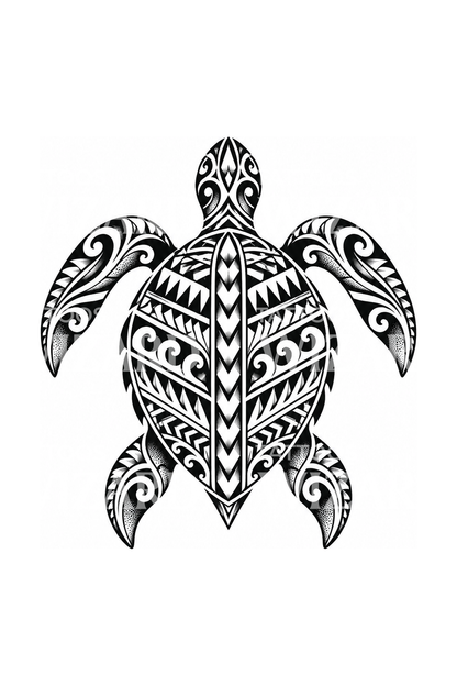Blackwork-tatuering av havssköldpadda i polynesisk stil