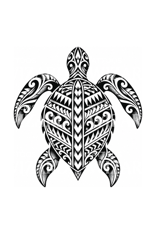 Blackwork-tatuering av havssköldpadda i polynesisk stil