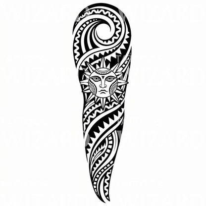 Polynesian Sun Wave Tattoo Design