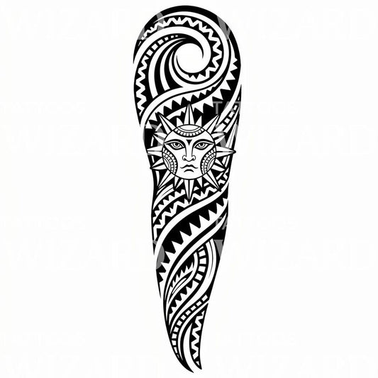 Polynesian Sun Wave Tattoo Design