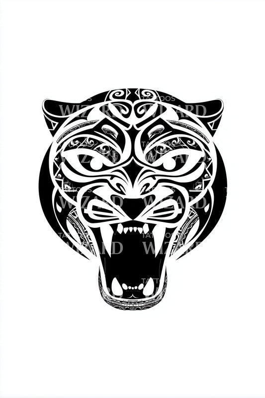 Polynesian Tiger Face Tattoo Design