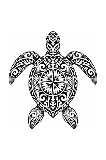 Polynesian Tribal Sea Turtle Tattoo