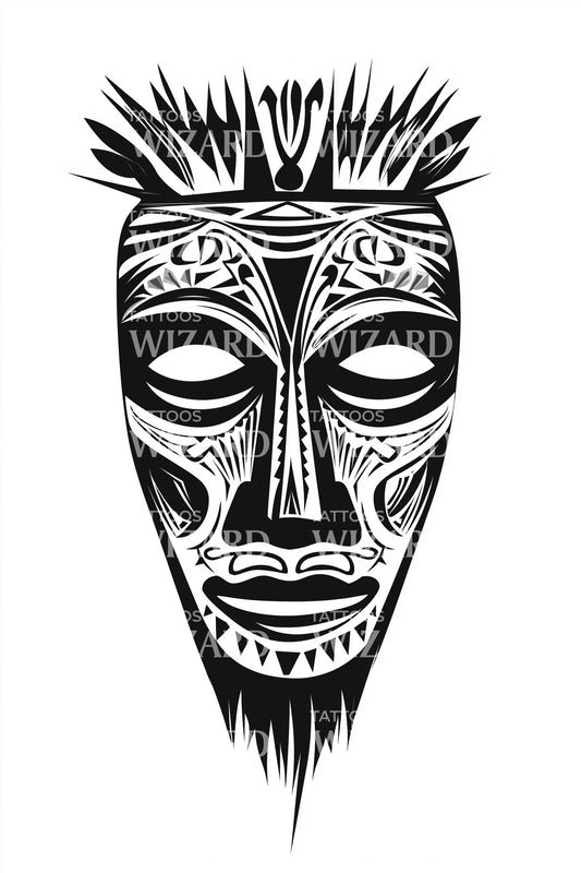 Polynesian Warrior Mask Tattoo Design