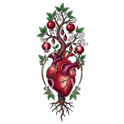 Granatæble Hjerte Træ Tattoo Design