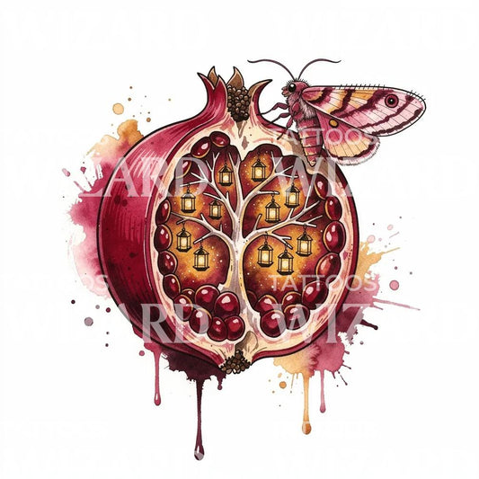 Pomegranate Lantern Moth Tattoo Design