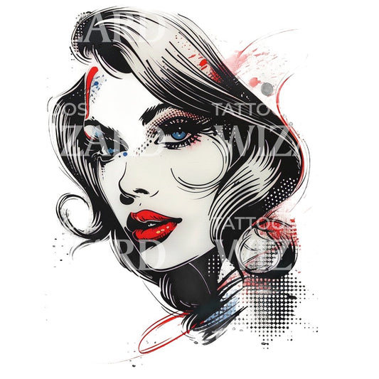 Femme Pop Art inspirée par la conception de tatouage de Roy Lichtenstein