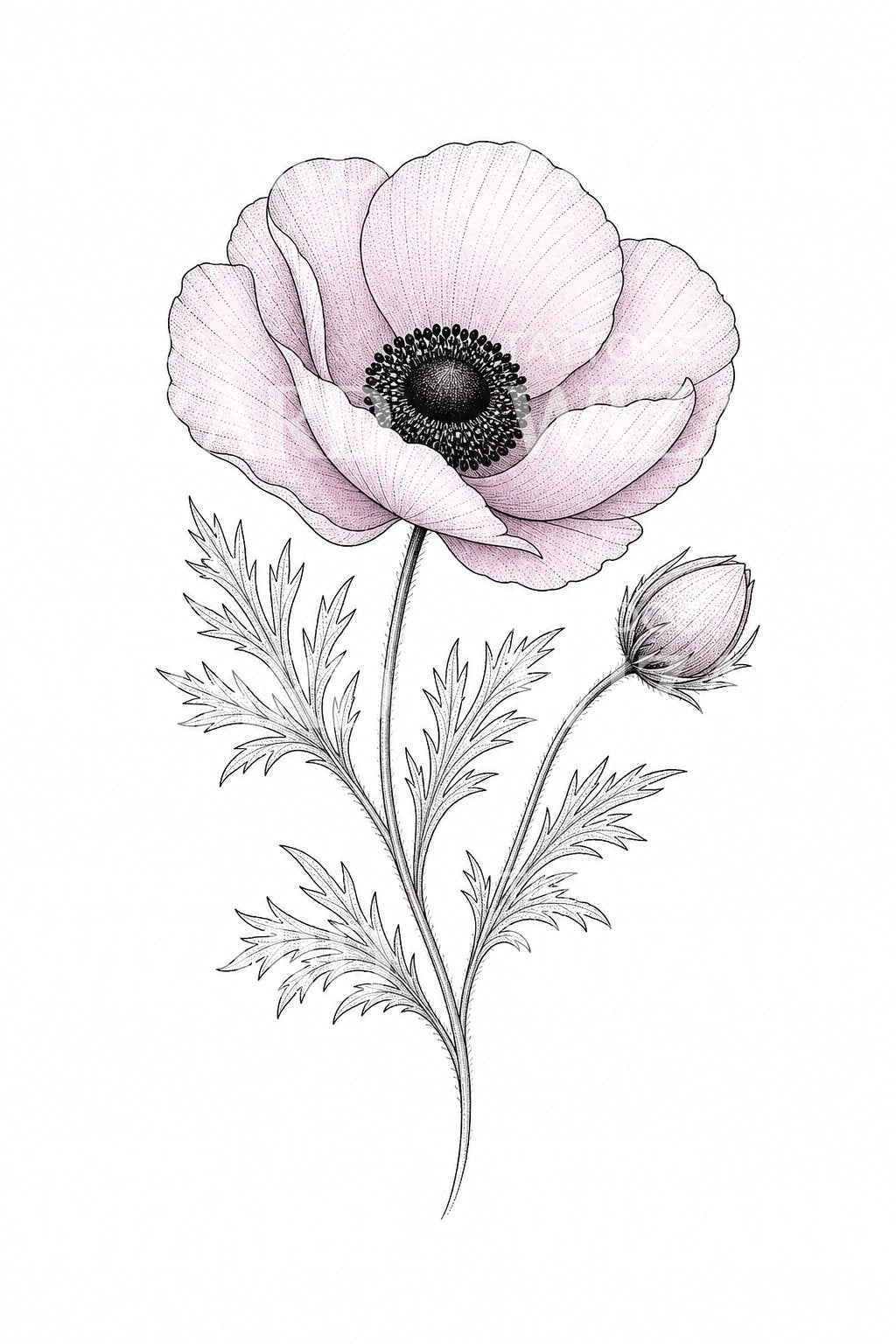 Tatoveringsdesign med blomstrende valmueanemone