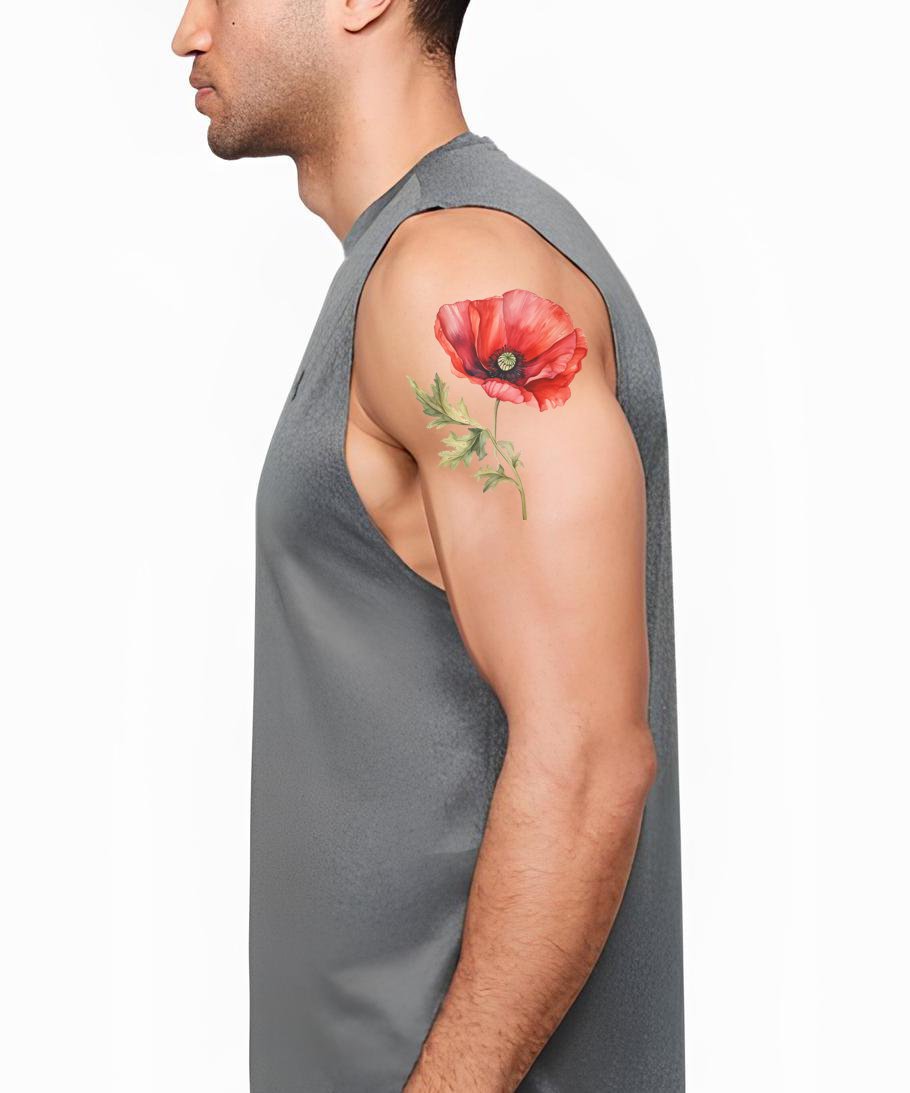 Botanisches Mohnblumen-Tattoo-Design