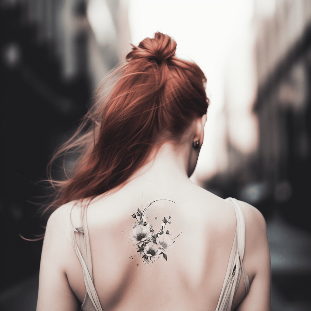 Elegantes Tattoo-Design mit Mohnblumen und Mond