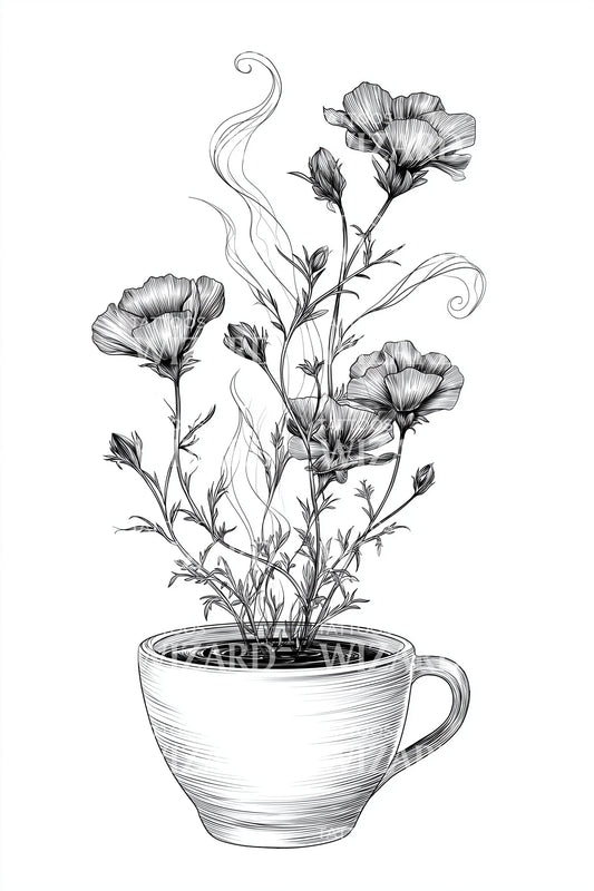 Poppy Mug Botanical Tattoo Design