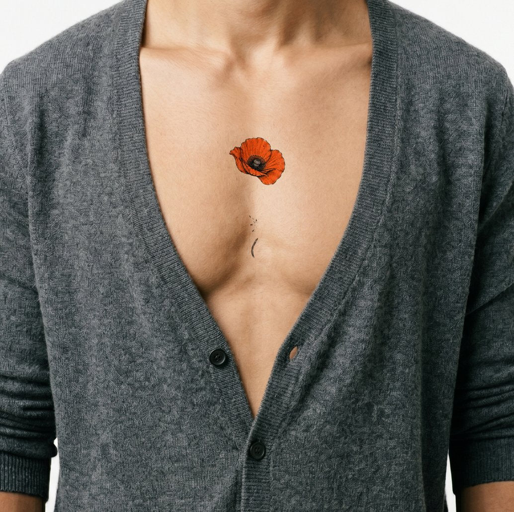 Orange Wash Ink Poppy Sketch Tattoo Idea