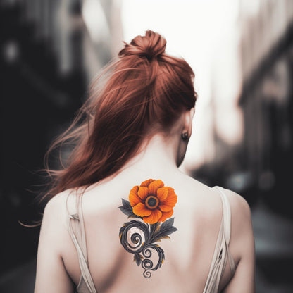 Djärv vallmo scroll tatuering design