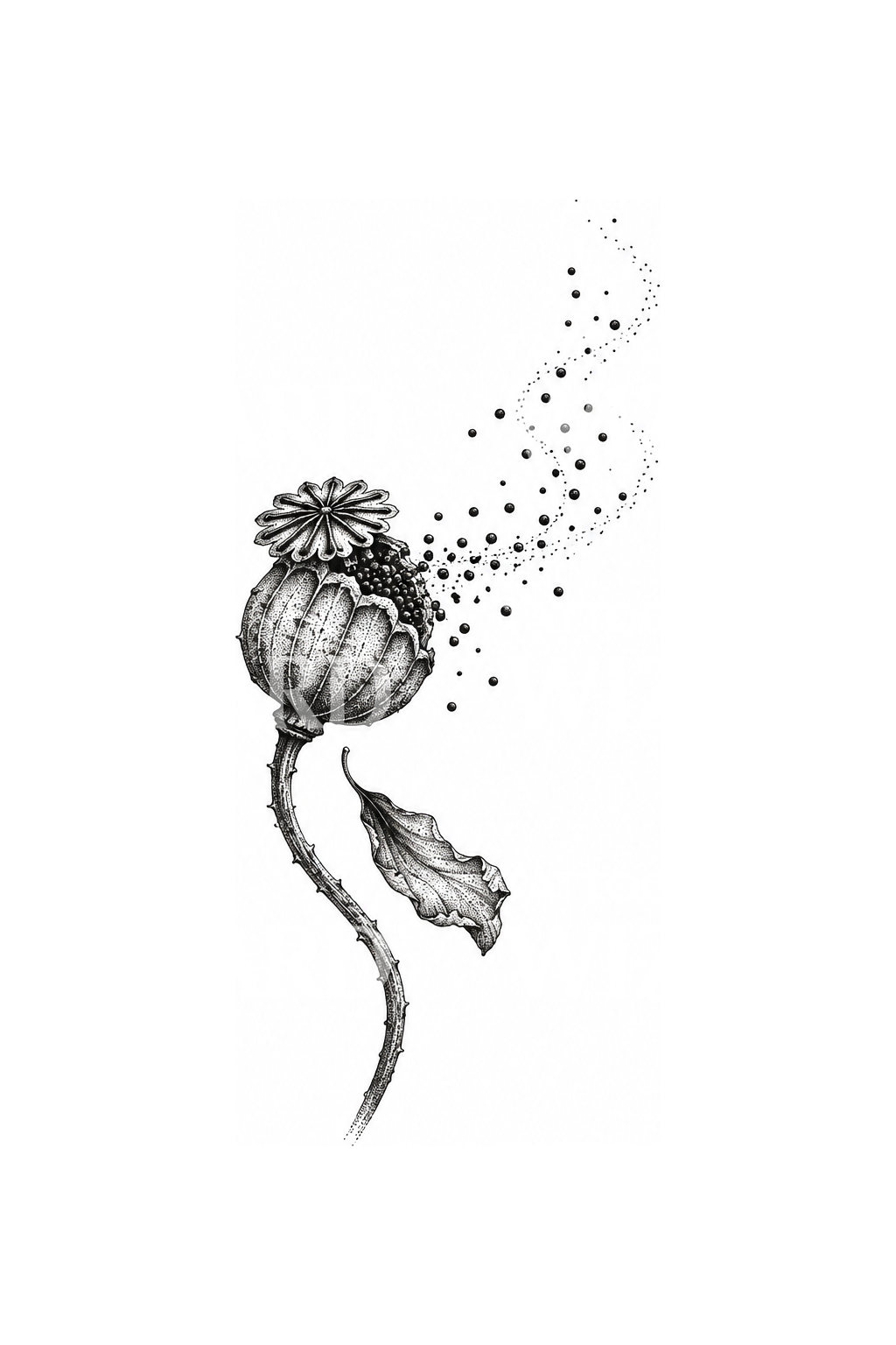 Poppy Seed Head Scattering Seeds Tattoo Design
