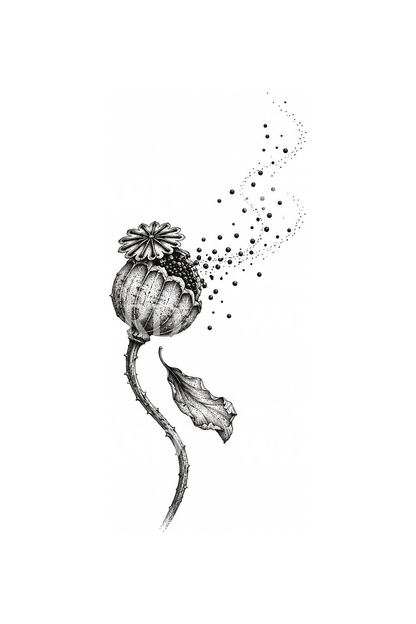 Poppy Seed Head Scattering Seeds Tattoo Design