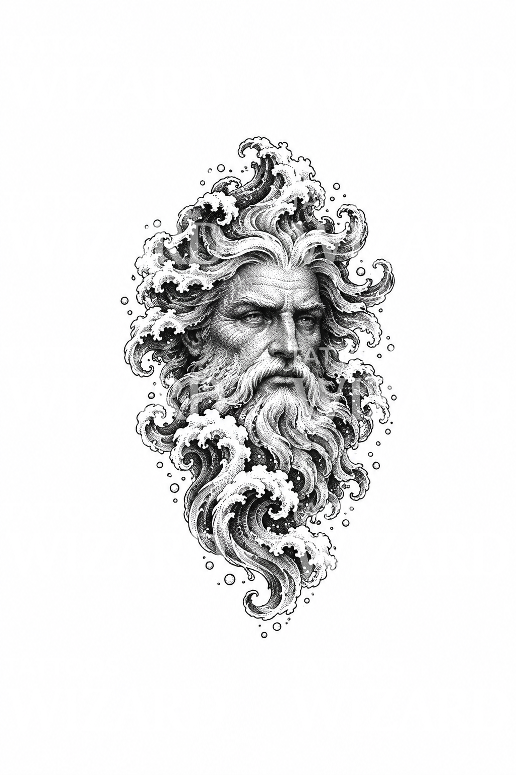 Poseidon Sea Foam Dotwork Tattoo