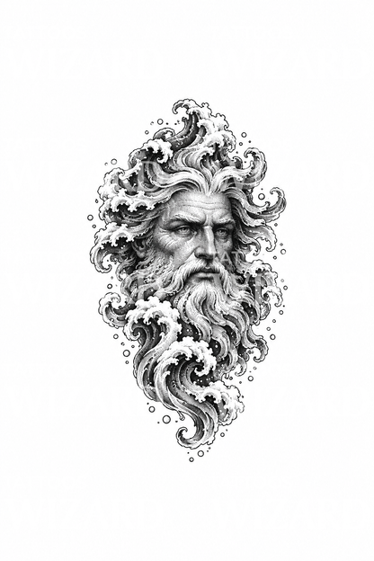 Poseidon Sea Foam Dotwork Tattoo