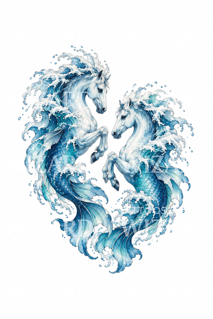 Poseidon Sea Horses Rising Tattoo Design
