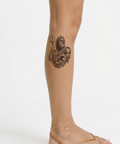 Black and Grey Poseidon Statue Tattoo Design