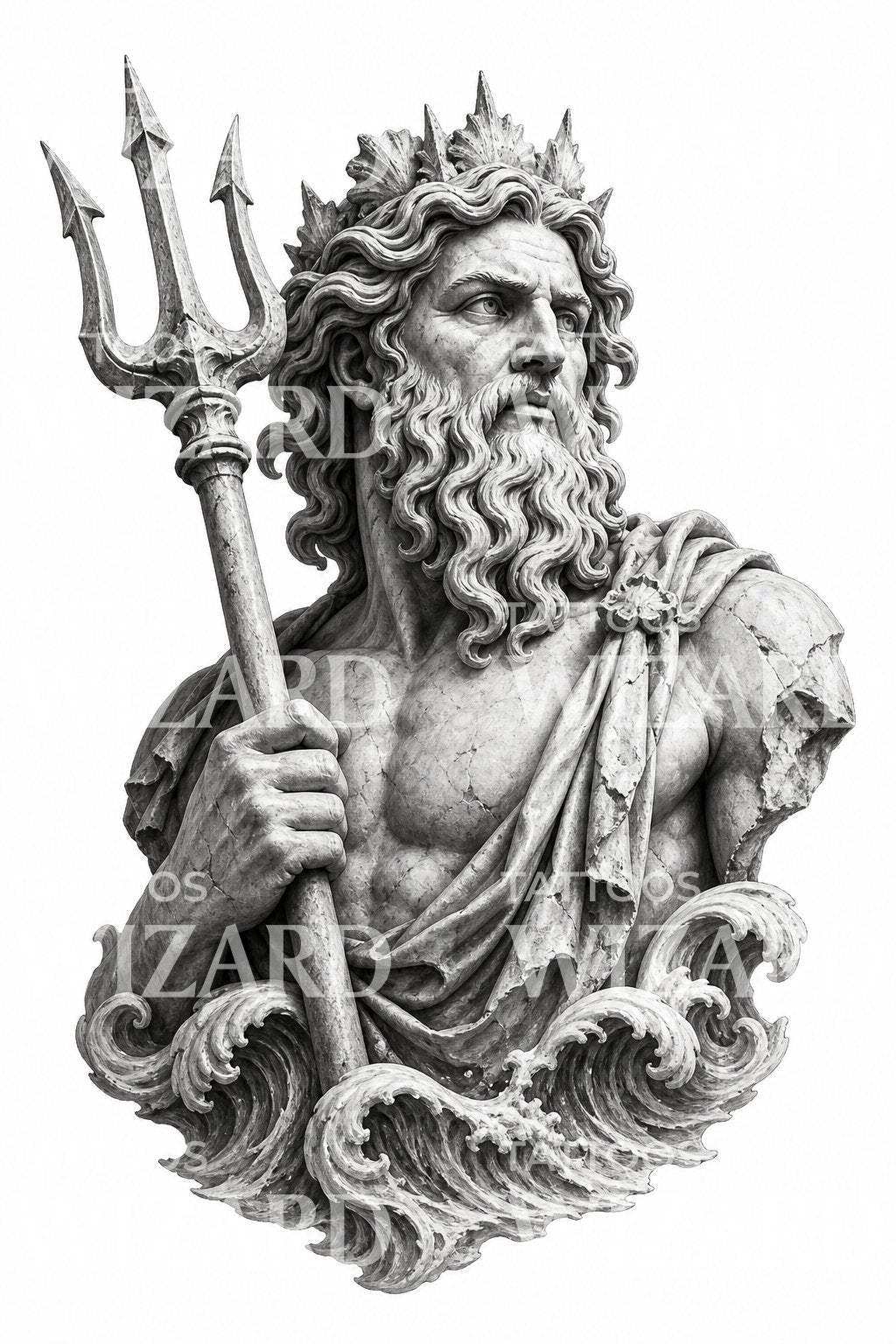 Poseidon Statue Tattoo Design