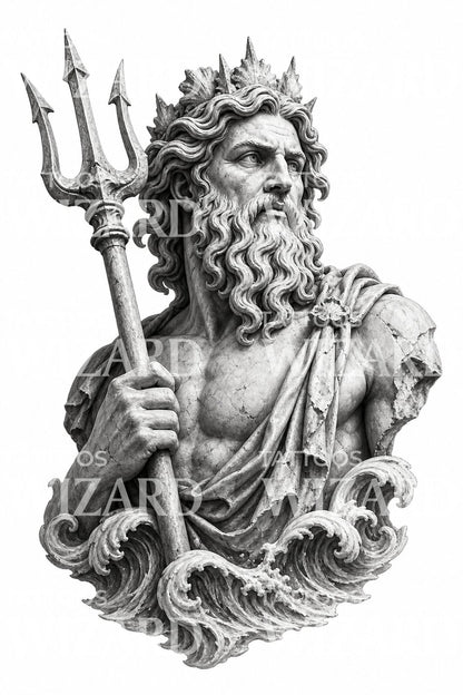 Poseidon Statue Tattoo Design