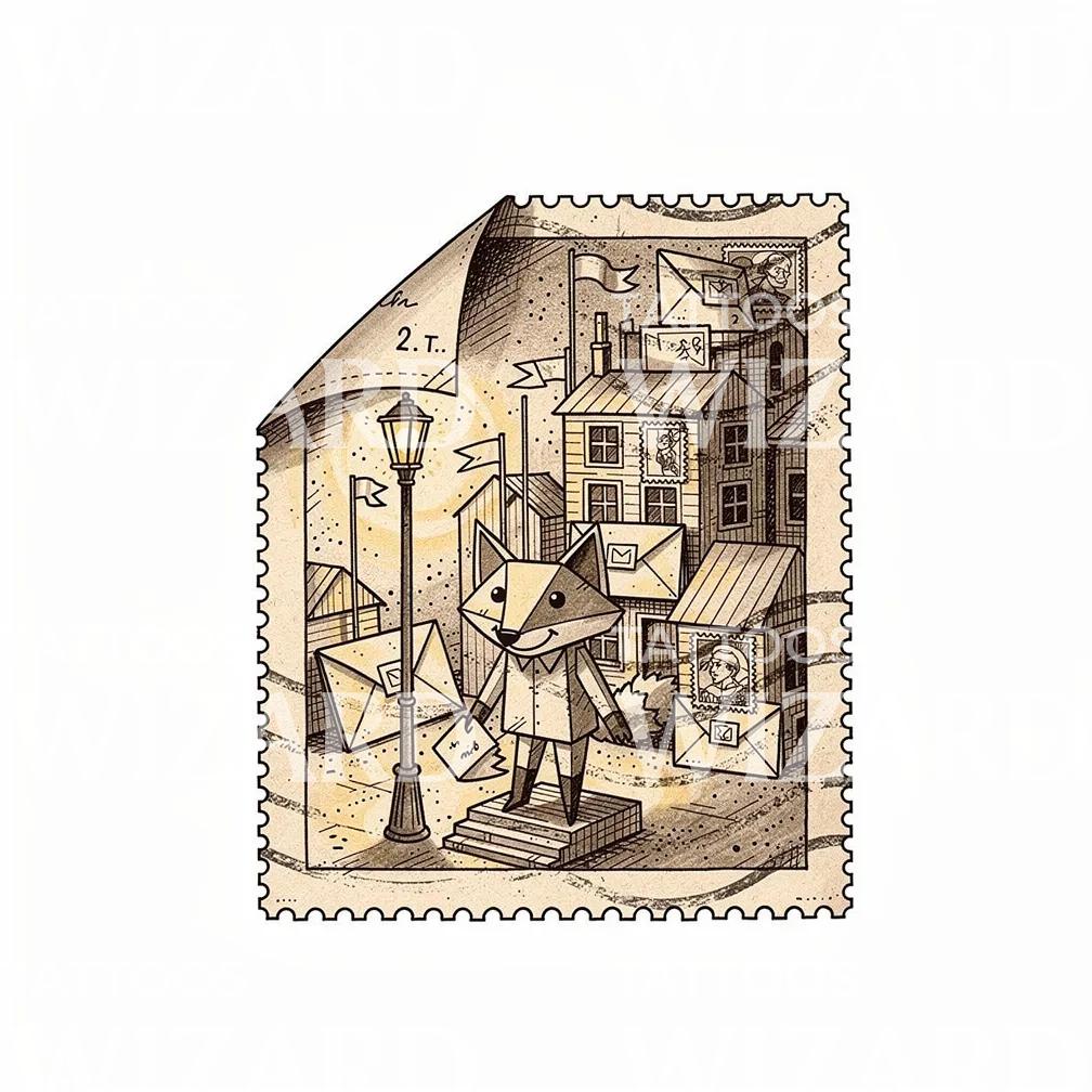 Poštovní liška z města, návrh tetování