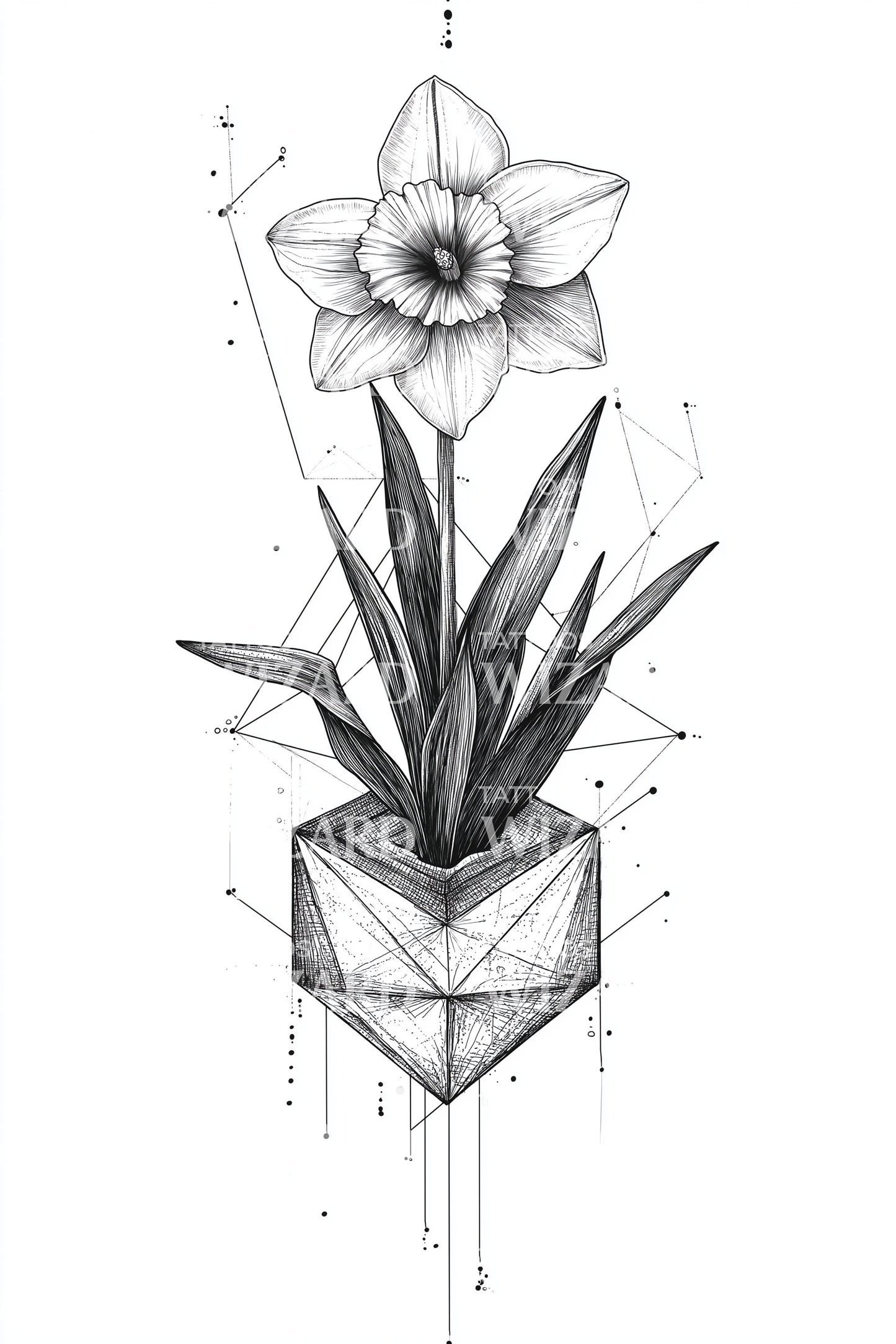 Potte Narcis Linje Tatoveringsdesign
