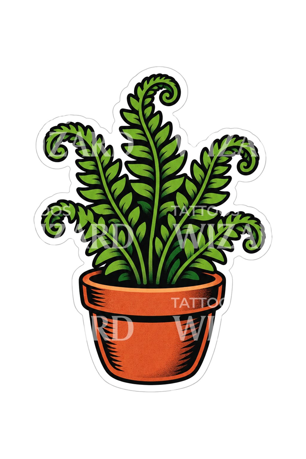 Potted Fern Sticker Flash Tattoo Idea