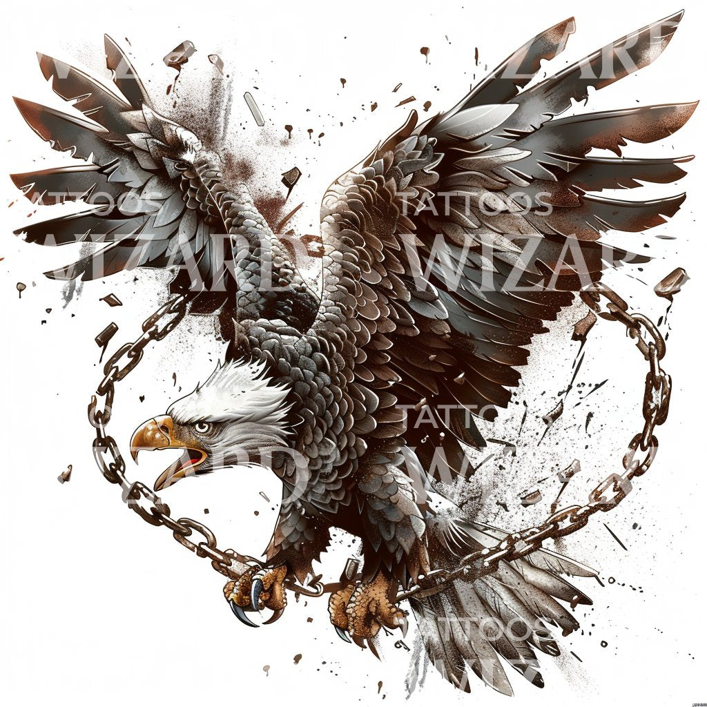 Powerful Eagle in Chains Tattoo Idea