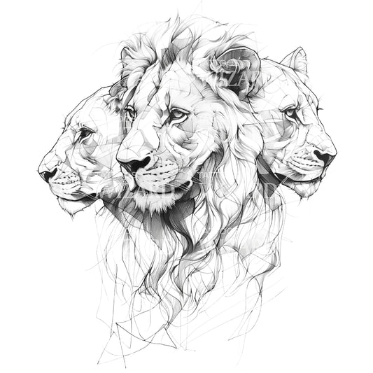 Conception de tatouage de croquis de Lions puissants