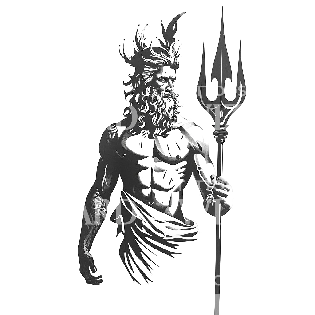 Mächtiges Poseidon-Gott-Tattoo-Design