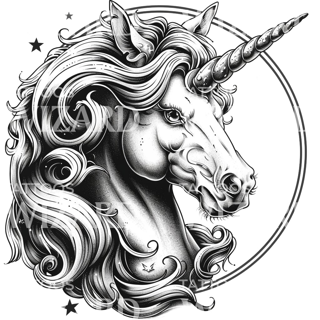 Conception puissante de tatouage de licorne