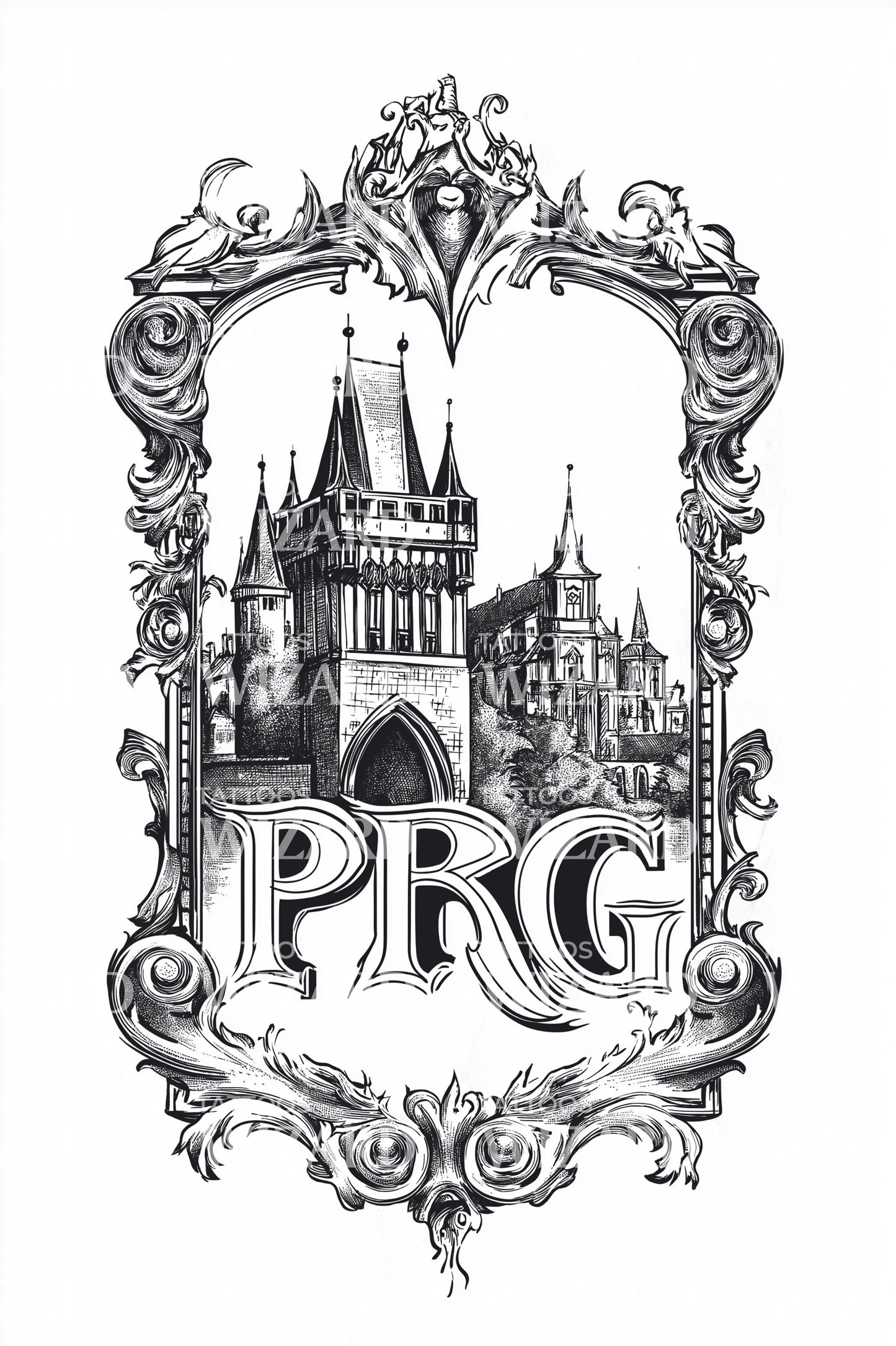 Prague Gothic Towers Tattoo Design