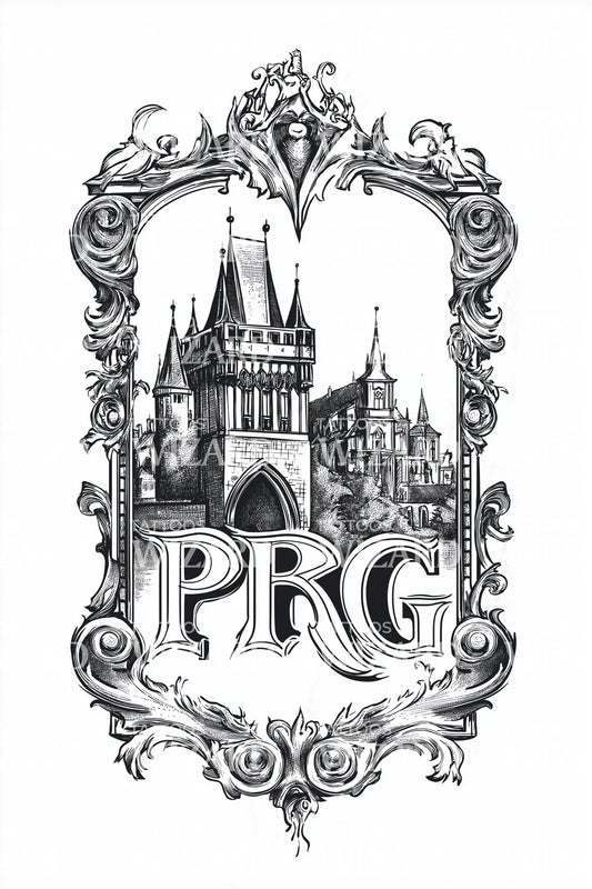 Prague Gothic Towers Tattoo Design
