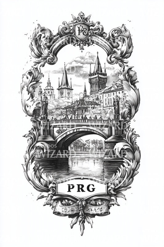 Prague PRG Baroque Tattoo Design