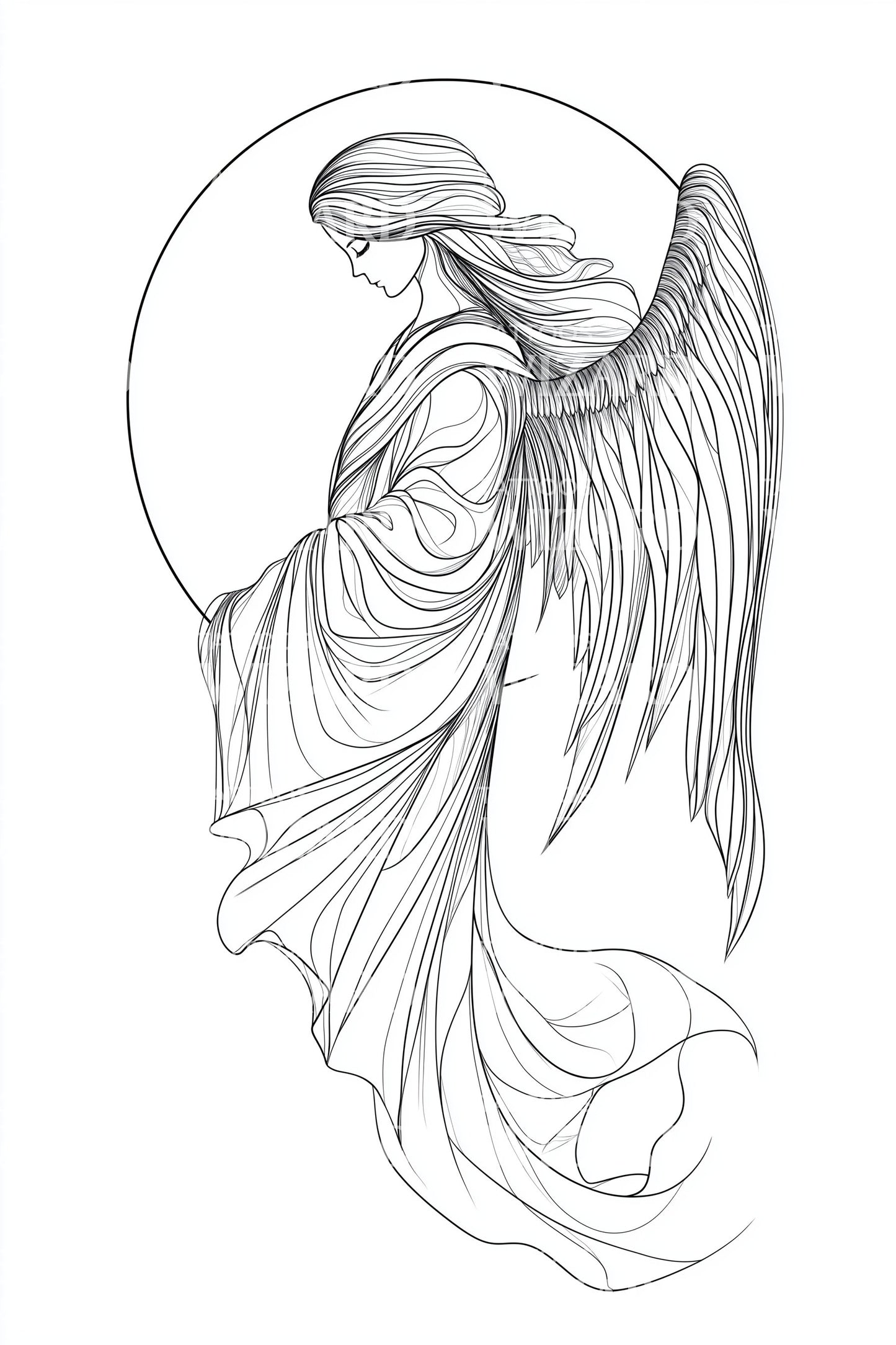 Praying Angel Circle Tattoo Illustration