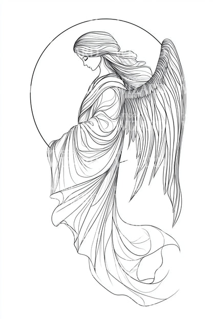 Praying Angel Circle Tattoo Illustration