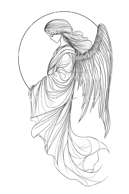 Praying Angel Circle Tattoo Illustration