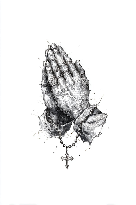 Praying Hands Rosary Tattoo Design