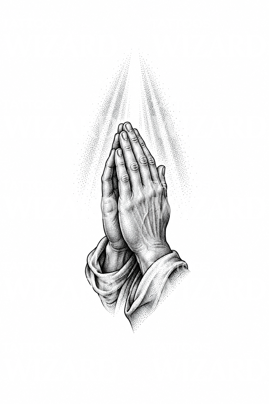 Praying Hands with Light Dotwork Tattoo