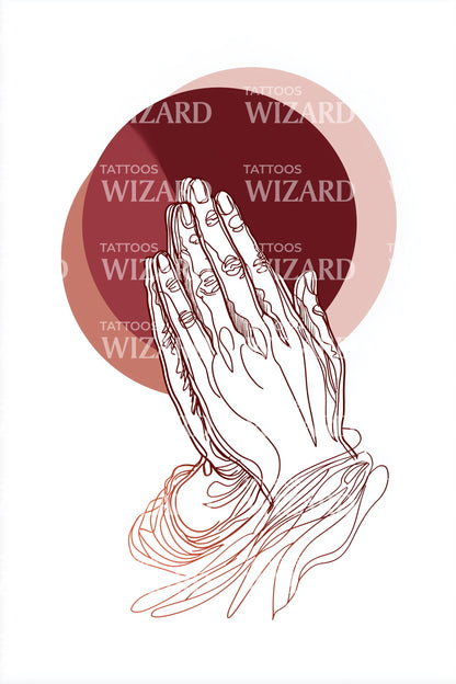 Praying Hands with Sun Disc Tattoo Idea