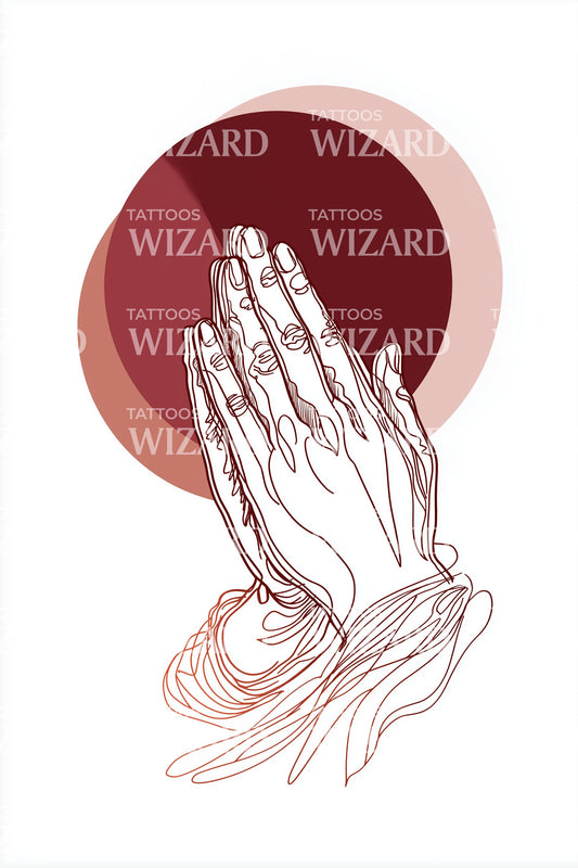 Praying Hands with Sun Disc Tattoo Idea