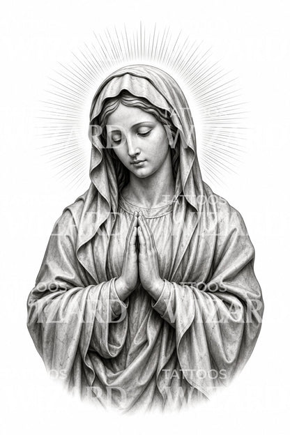 Imádkozó Madonna szobor tetoválásminta