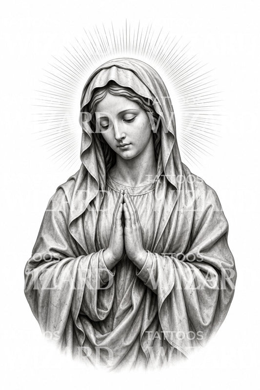 Praying Madonna Statue Tattoo Design