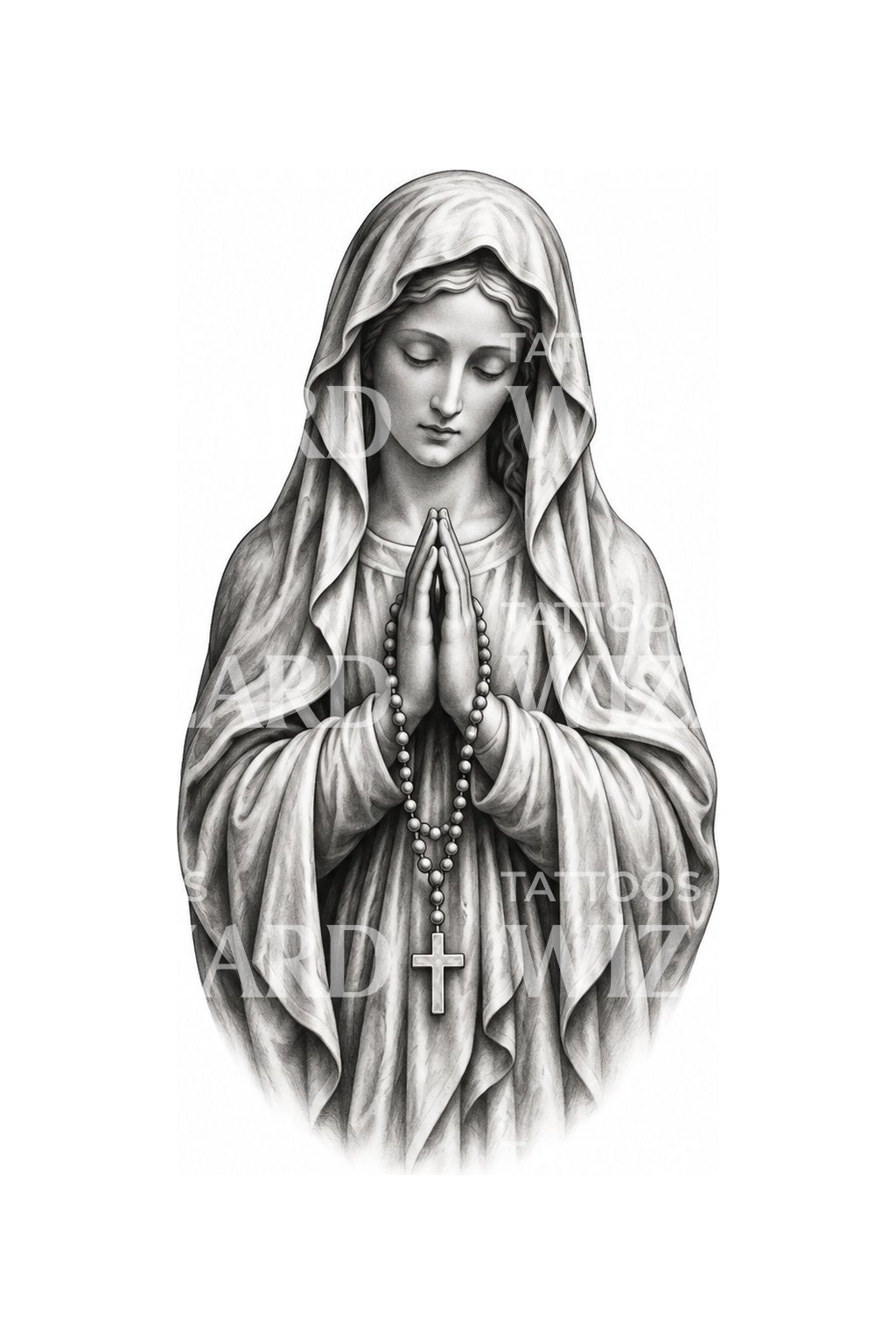 Modląca się Madonna z różańcem, wzór tatuażu