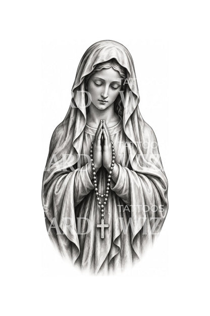 Modląca się Madonna z różańcem, wzór tatuażu