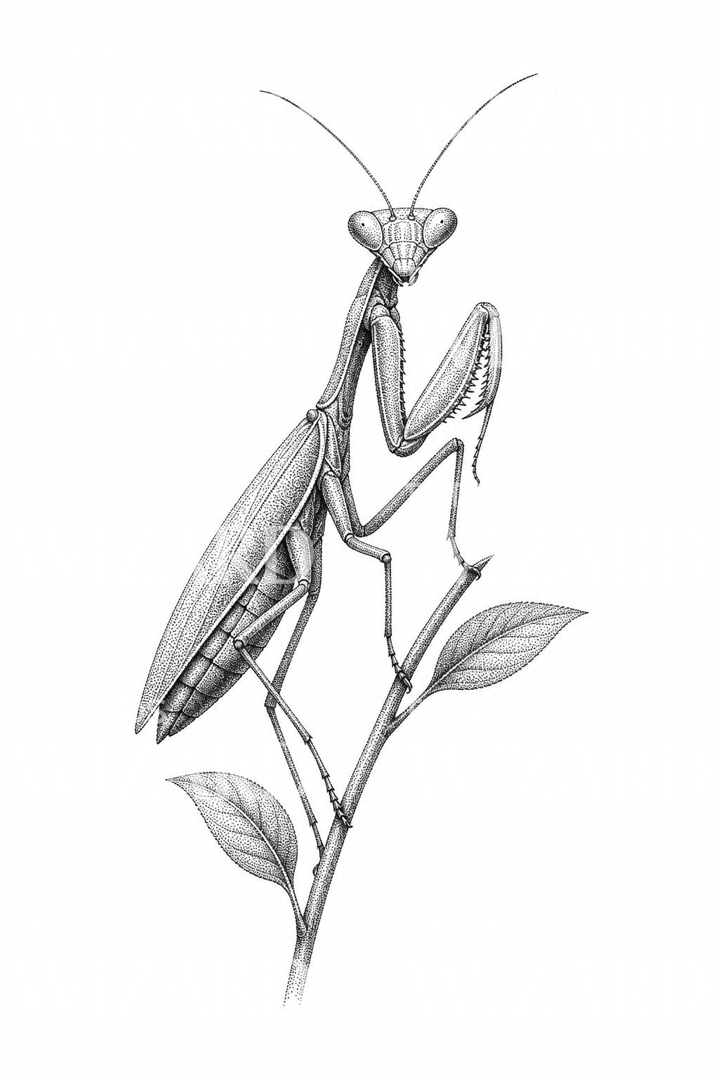 Dotwork tetovací motiv kudlanky nábožné