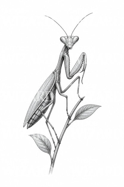 Dotwork tetovací motiv kudlanky nábožné