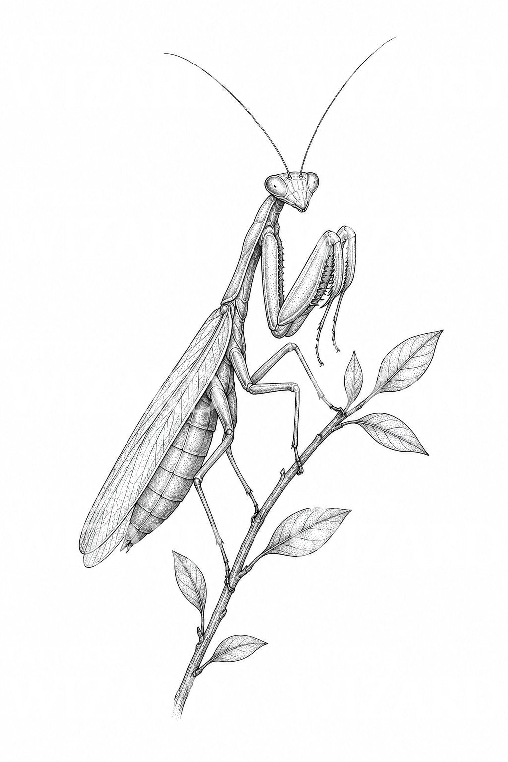Praying Mantis Fine Line Tattoo Design