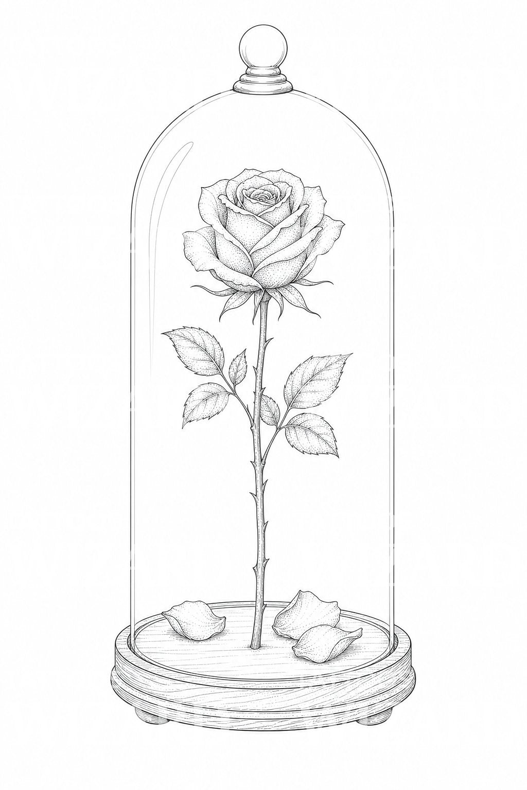 Tattoo-Illustration einer konservierten Rose unter Glasglocke